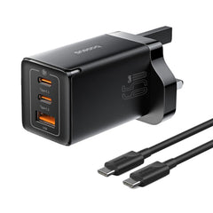 A Photo Of Baseus GaN5 Pro 65W 3-Port Fast Charger with Dual Type-C and USB-A | UK Plug | Ideal for iPhone, MacBook, iPad, Samsung, and Type-C Devices