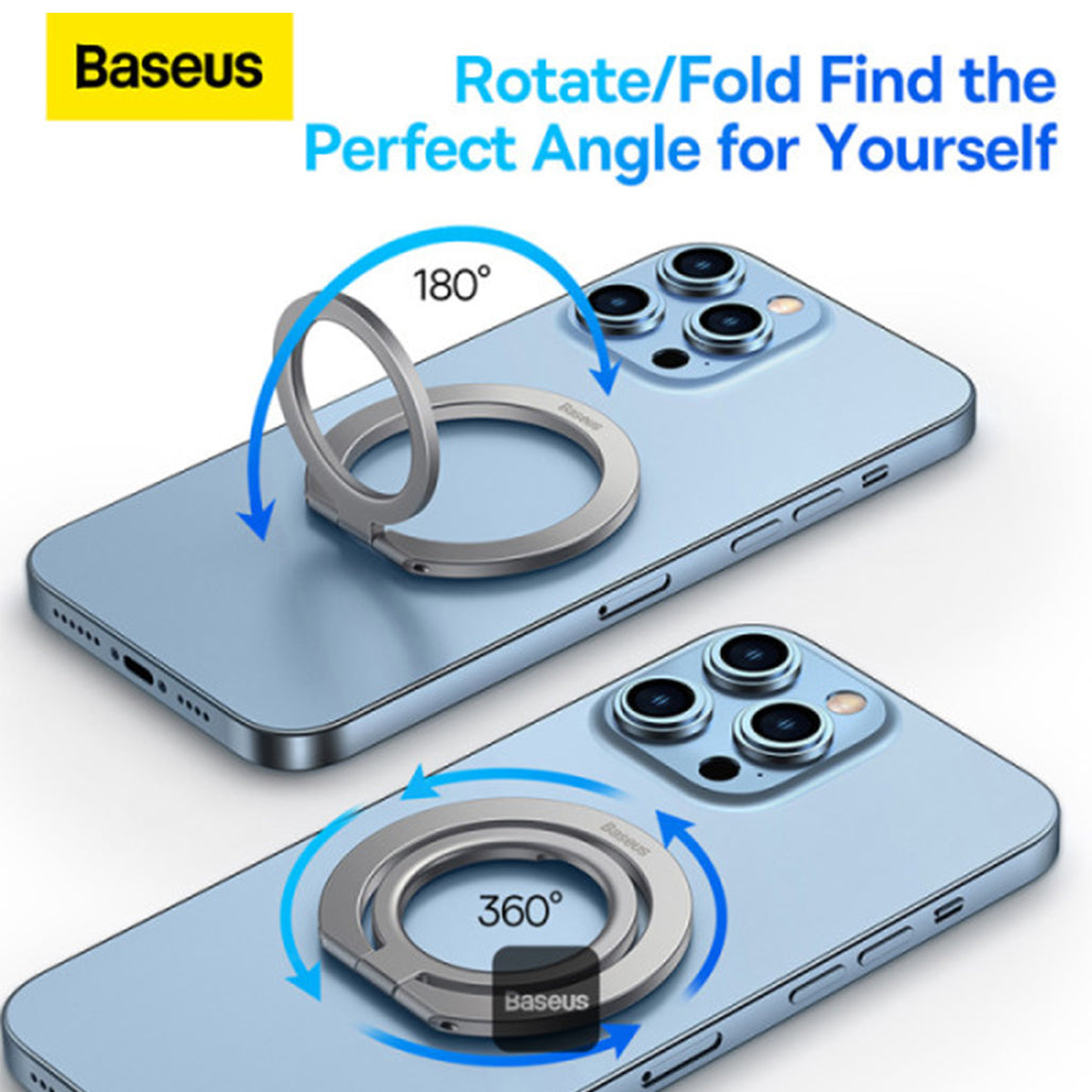 A Photo Of Baseus Halo Series Foldable Metal Ring Stand | 360° Rotating Magnetic Phone Holder for Hands-Free Use