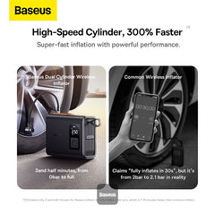 A Photo Of Baseus Mega Energy Pump Dual Cylinder Wireless Inflator - Compact High-Power Tyre Inflator with LCD Display and Emergency LED Light (Black)