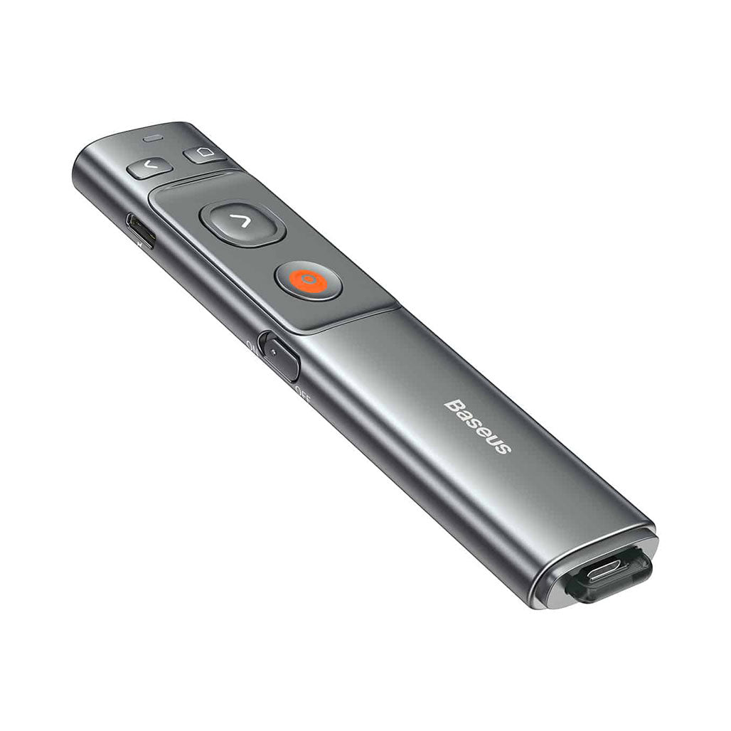 A Photo Of Baseus Orange Dot Wireless Presenter (Red Laser) - Grey