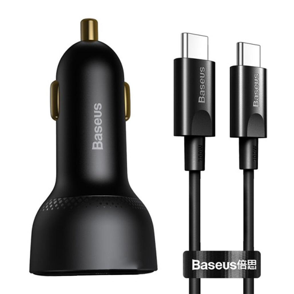 A Photo Of Baseus Superme PPS Dual Quick Car Charger with 1m USB-C to USB-C Cable – 100W Fast Charging with Digital Display