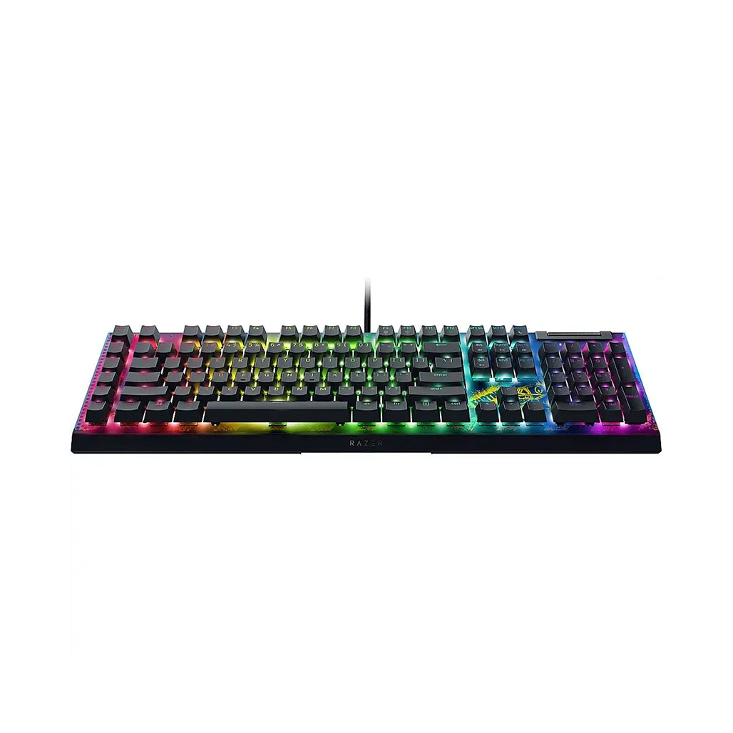 A Photo Of Razer BlackWidow V4 X Fortnite Edition Keyboard - Yellow Switches, Full-Size with RGB Lighting