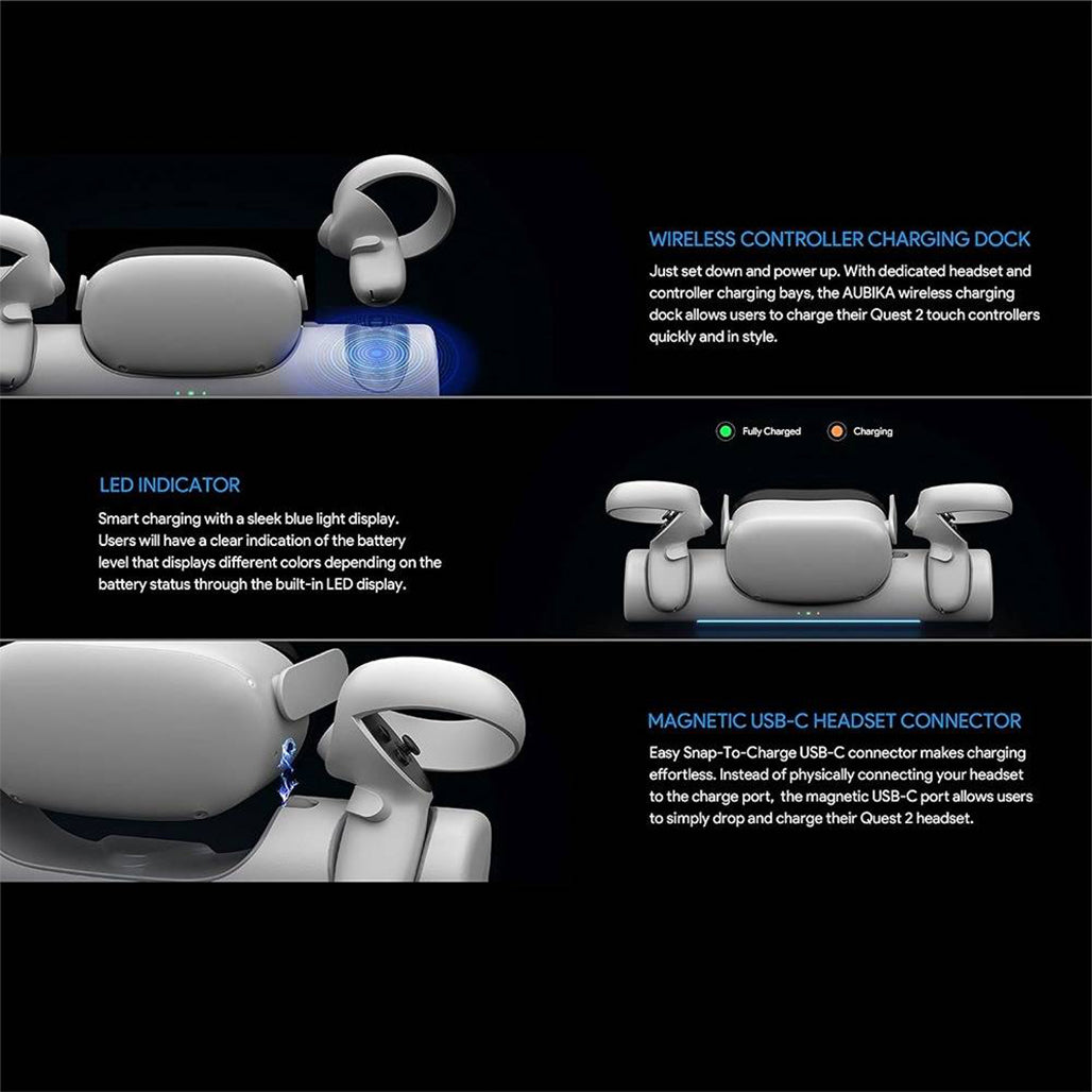 A Photo Of BluPebble Elite Charging Station for Meta Quest 2 – Fast Wireless Dock with Magnetic USB-C Connector