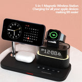 5 in 1 Multifunctional 15W Wireless Charging Station Bedside Clock - C09
