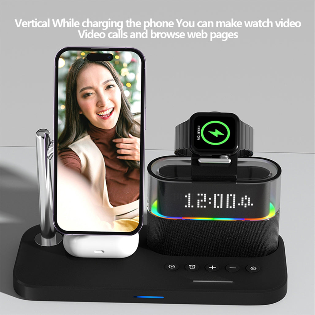 5 in 1 Multifunctional 15W Wireless Charging Station Bedside Clock - C09, 32937977053436, Available at 961Souq