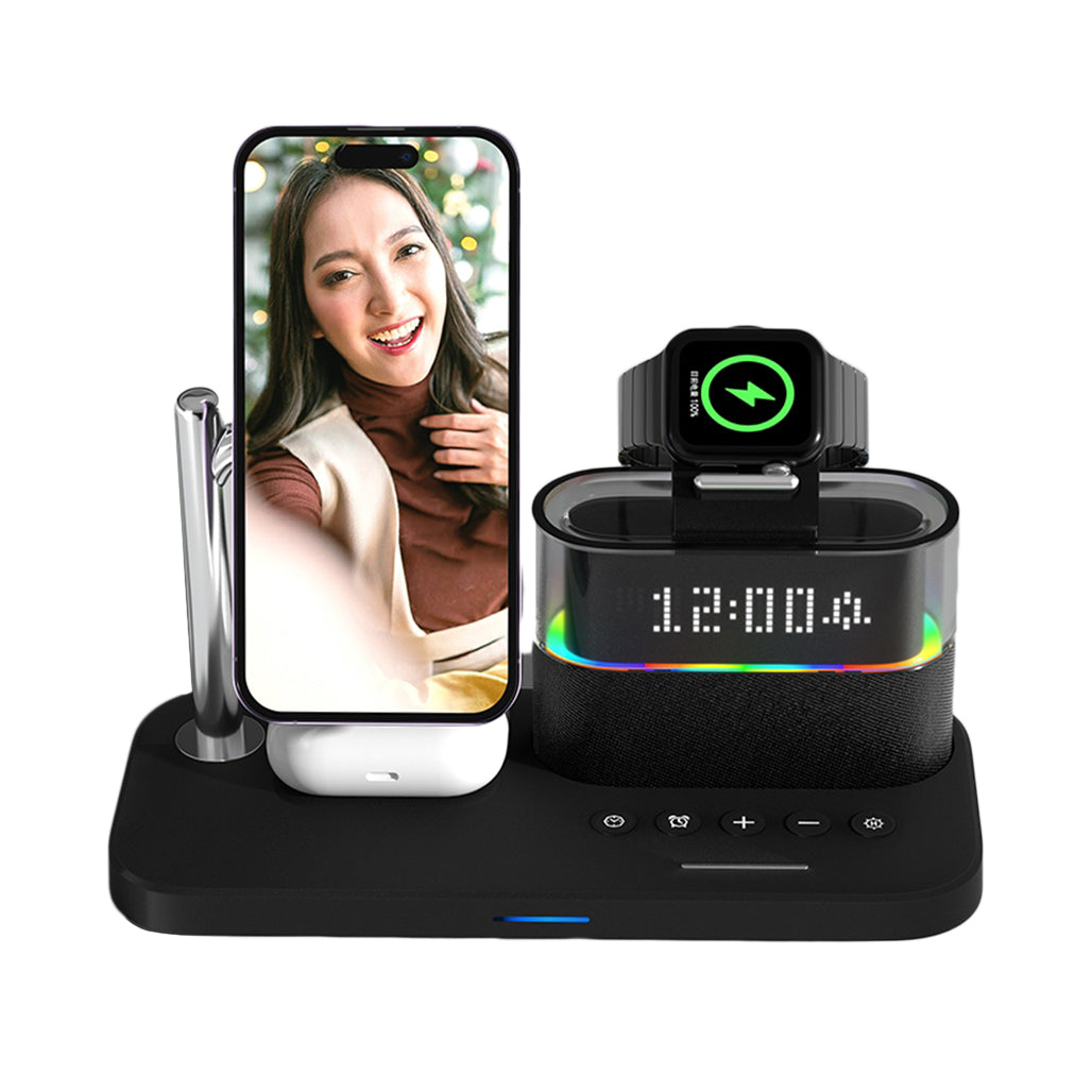 5 in 1 Multifunctional 15W Wireless Charging Station Bedside Clock - C09, 32937976889596, Available at 961Souq