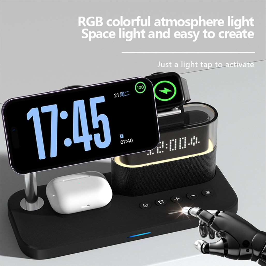 5 in 1 Multifunctional 15W Wireless Charging Station Bedside Clock - C09, 32937977020668, Available at 961Souq
