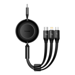 A Photo Of Baseus Bright Mirror 2 Series Retractable 3-in-1 Cable | 100W Fast Charging Data Cable | Type-C to Type-C + Lightning + Micro USB | 1.1M - Black