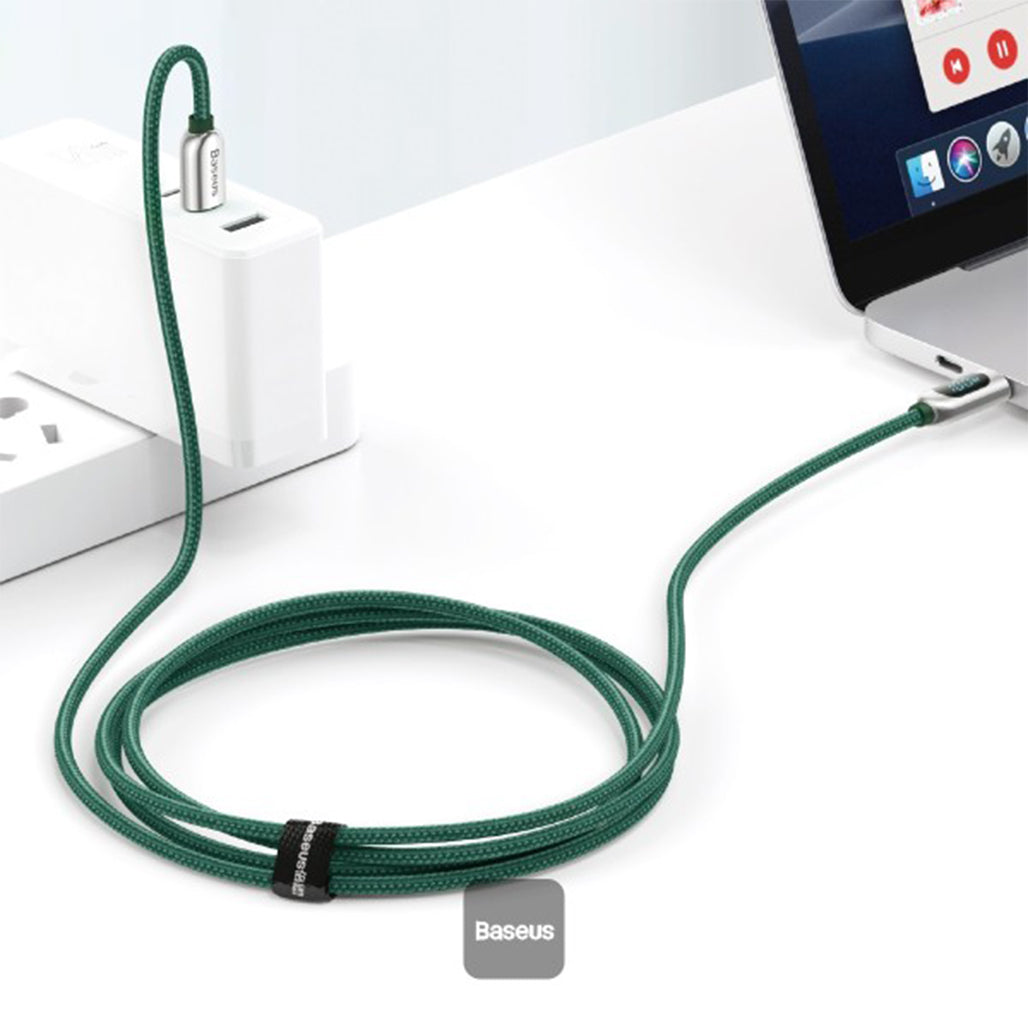 A Photo Of Baseus LED Display Fast Charging Data Cable Type-C to Type-C 100W 5A, 2M – High-Speed Green Charging Cable with Smart Monitoring