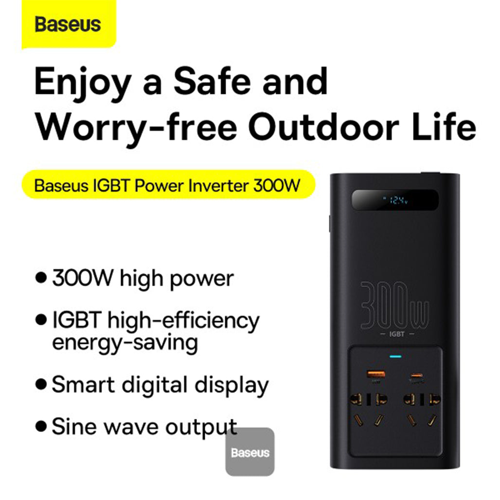 A Photo Of Baseus 300W Car Power Inverter with Pure Sine Wave Output and Multi-Port USB Charging