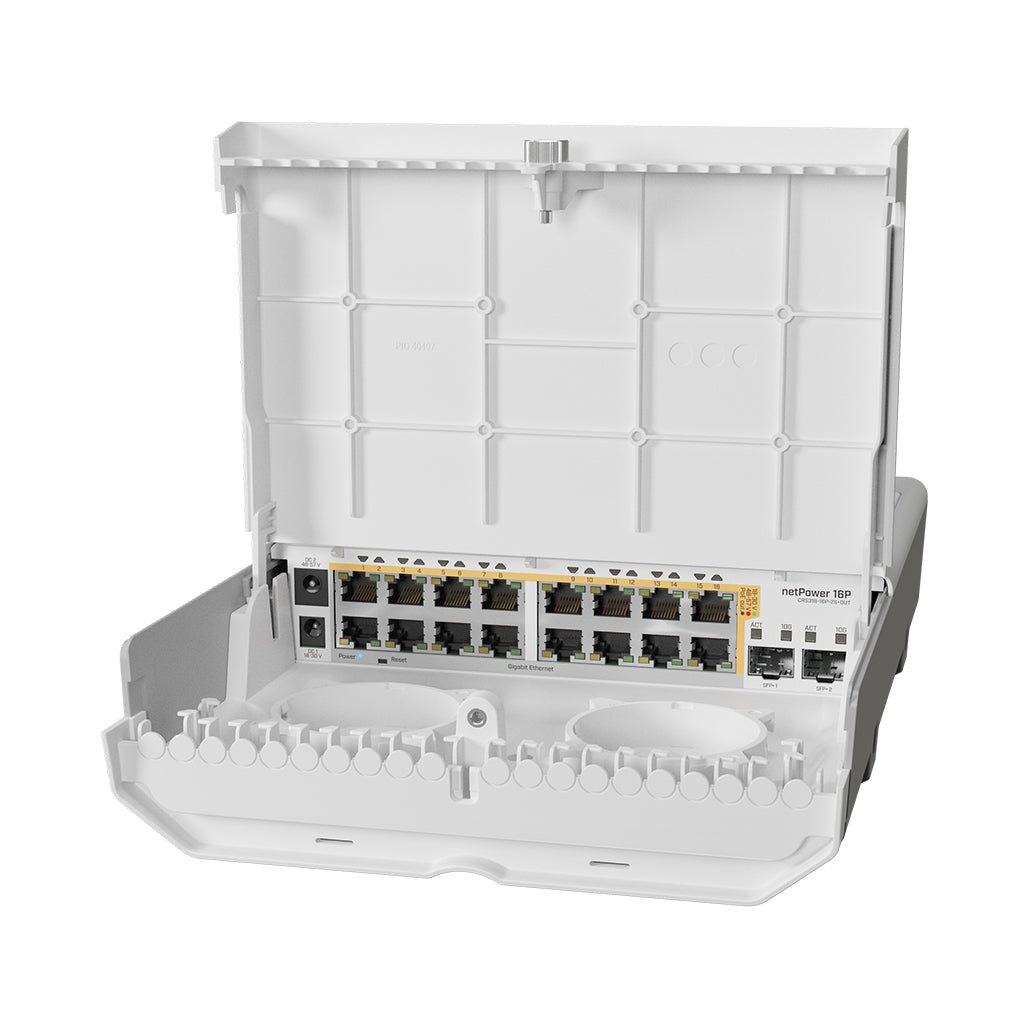Mikrotik NetPower 16P An Outdoor 18 Port Switch, 16 Gigabit PoE-Out Ports, 2 SFP+ | CRS318-16P-2S+OUT, 33043571802364, Available at 961Souq