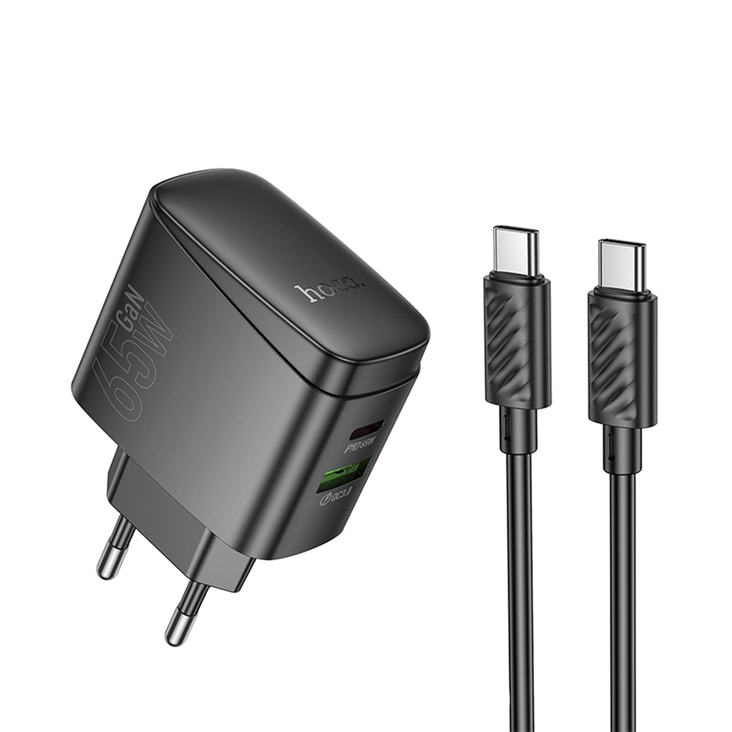 A Photo Of HOCO CS63A Bright PD65W Charger (1A1C) - USB-C, USB-A, EU Plug, 65W Output, Includes 1m Cable