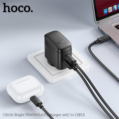 A Photo Of HOCO CS63A Bright PD65W Charger (1A1C) - USB-C, USB-A, EU Plug, 65W Output, Includes 1m Cable