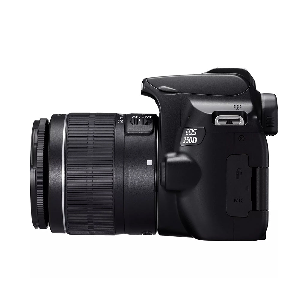 A Photo Of Canon EOS 250D Black DSLR Camera with EF-S 18-55mm f/3.5-5.6 III Lens – Lightweight, 4K Video, 24.1MP Sensor