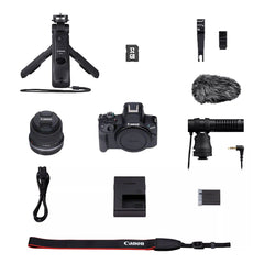 A Photo Of Canon EOS R50 Mirrorless Camera Content Creator Kit, Black | Includes Mic and Tripod