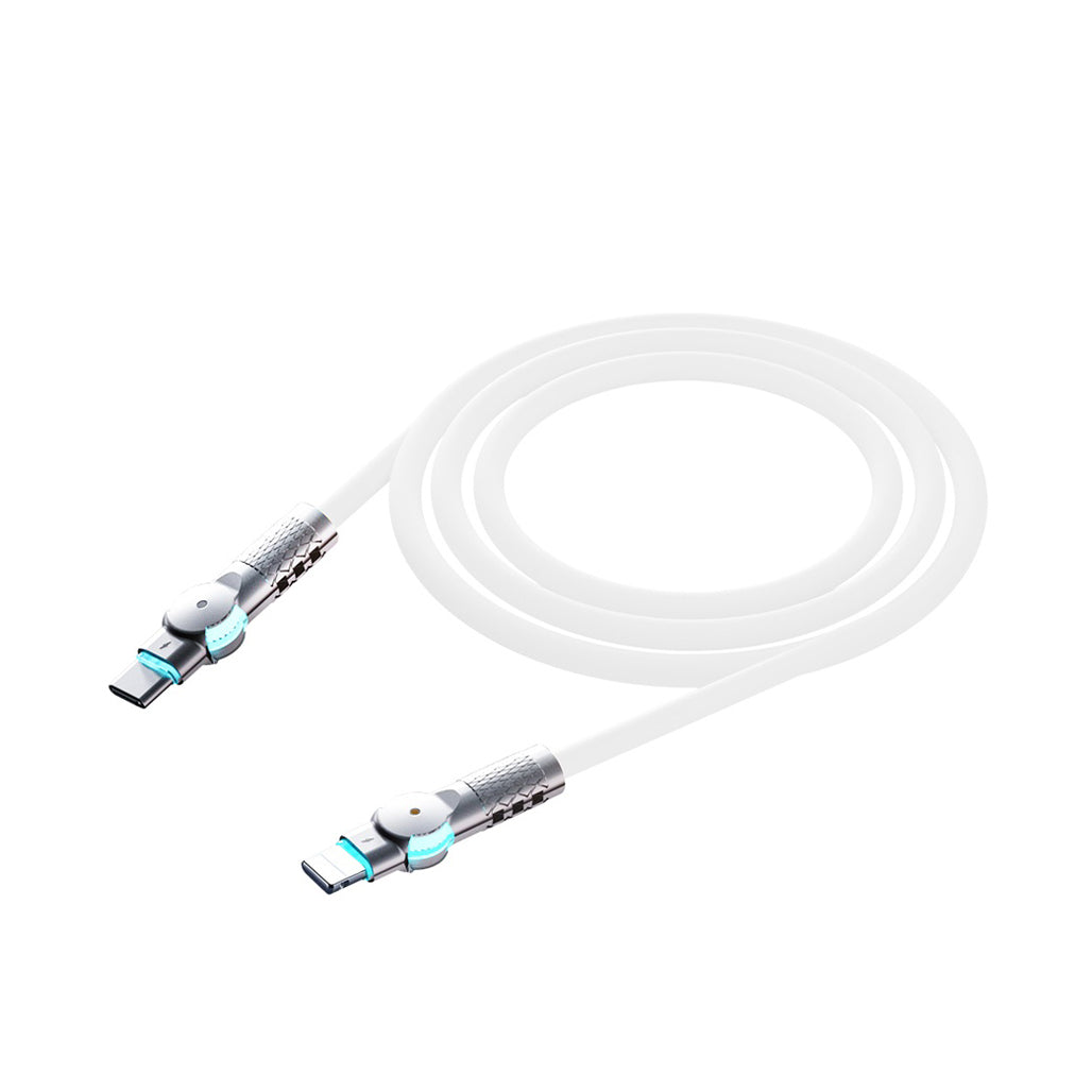 A Photo Of Porodo Double Head Rotate Cable PD, Type- C to Apple 30W 1M - White