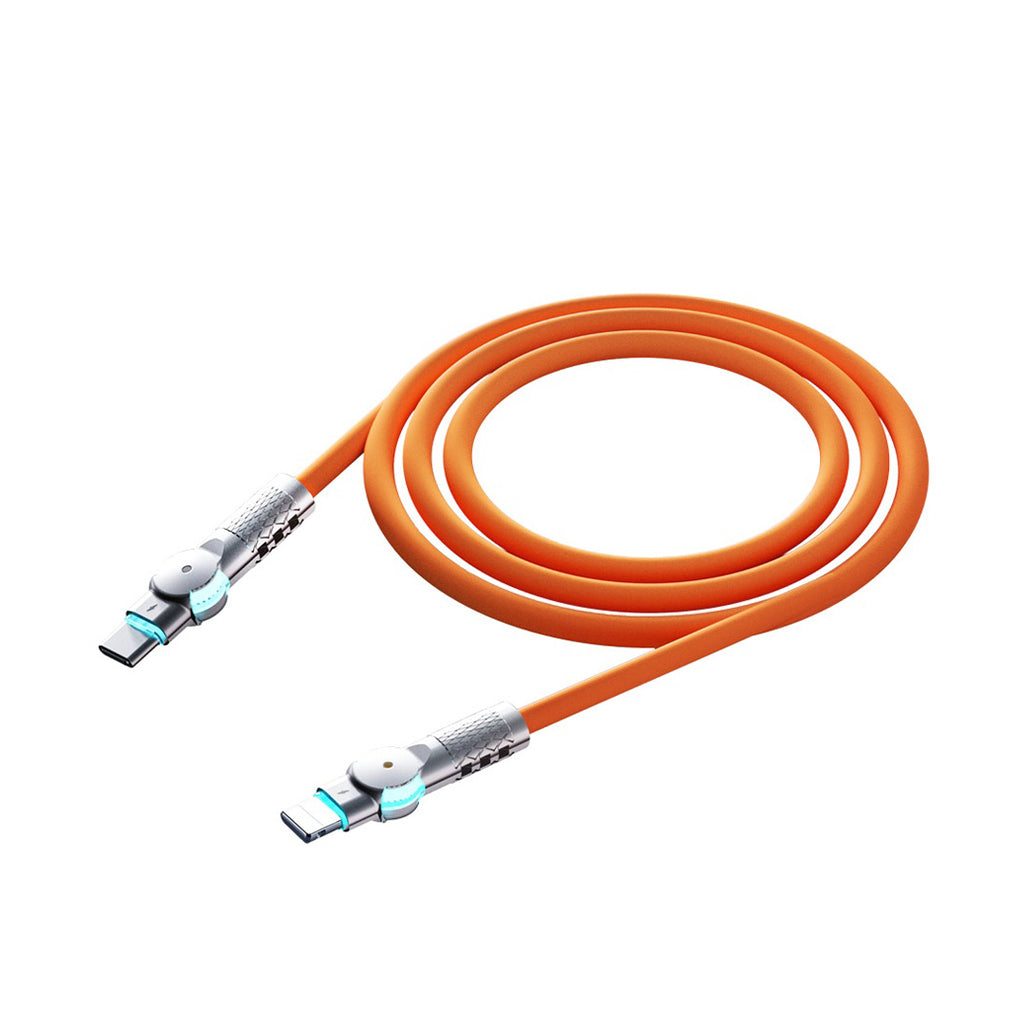 A Photo Of Porodo Double Head Rotate Cable PD, Type- C to Apple 30W 1M - Orange