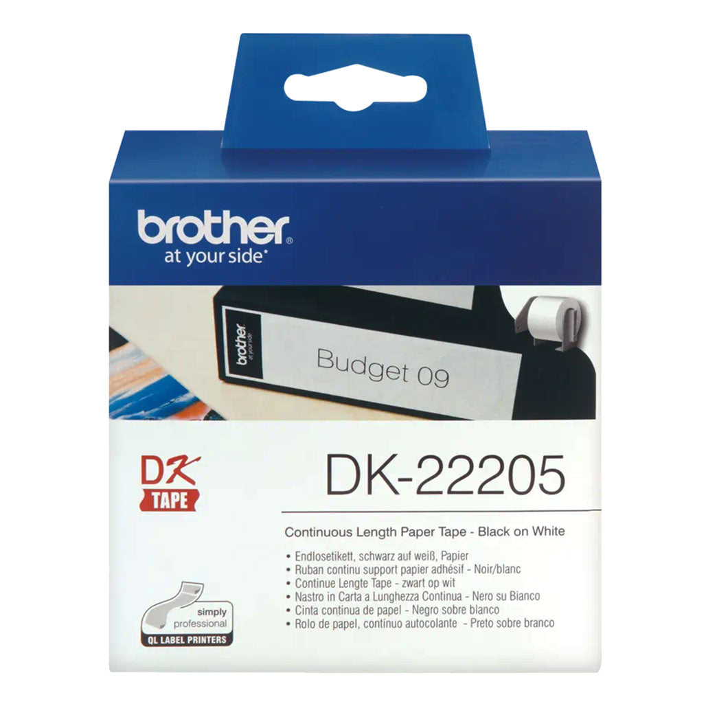 A Photo Of Original Brother DK-22205 continuous length label roll - black on white, 62mm wide