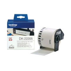 Original Brother DK-22205 continuous length label roll - black on white, 62mm wide