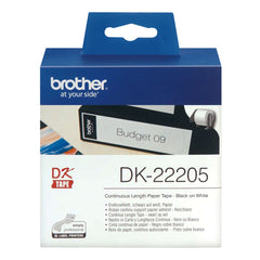 Original Brother DK-22205 continuous length label roll - black on white, 62mm wide