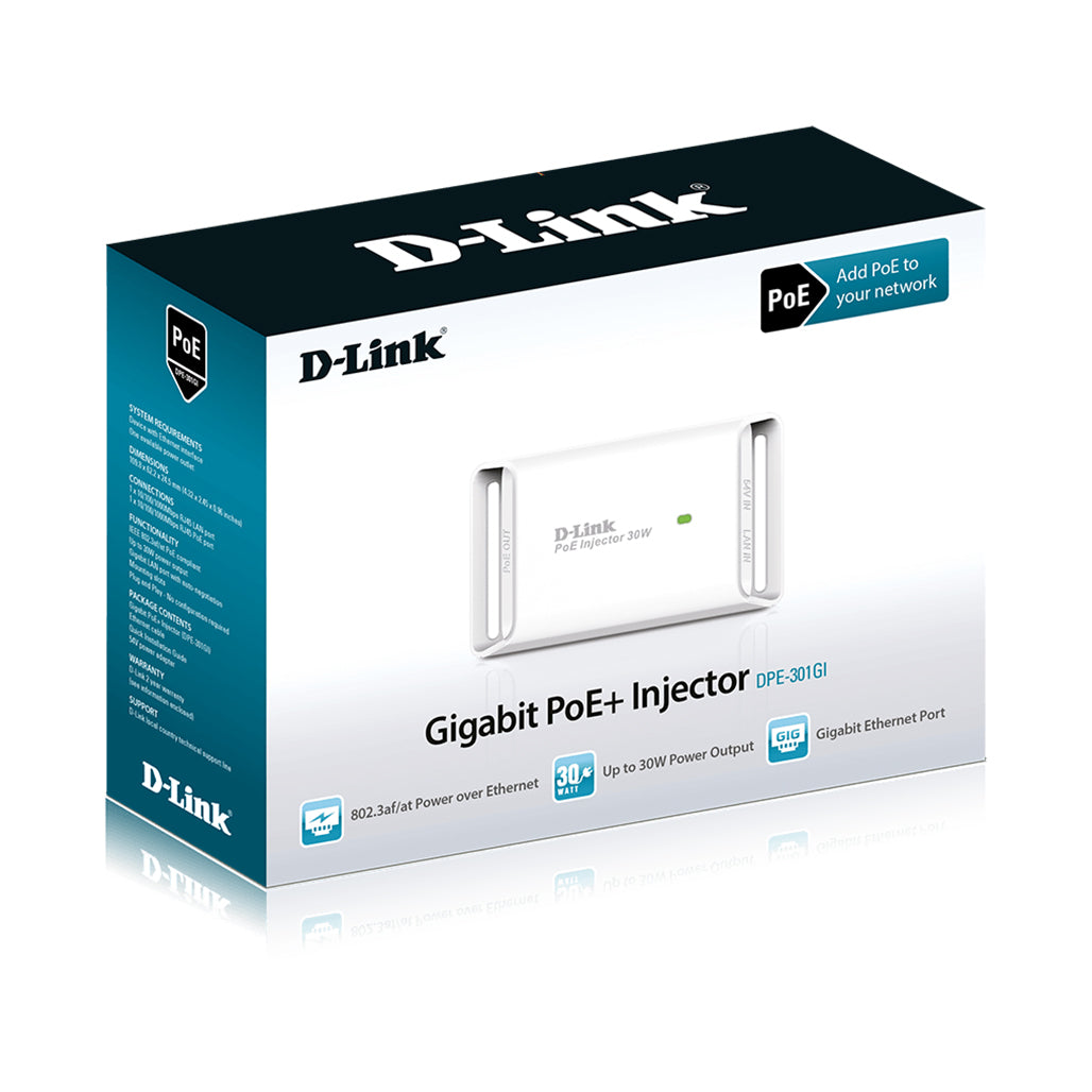 D-Link DPE‑301GI Gigabit PoE+ Injector, 32898891612412, Available at 961Souq