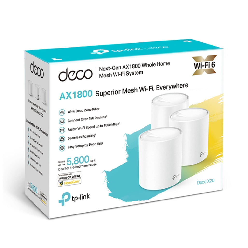TP-Link Deco X20 (3-pack) - AX1800 Whole Home Mesh Wi-Fi 6 System, 32948010615036, Available at 961Souq