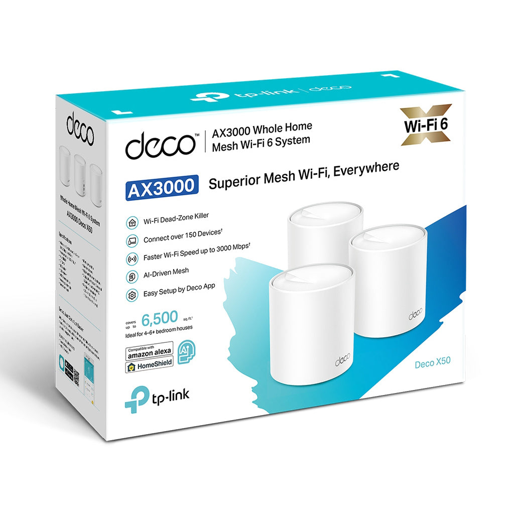 A Photo Of TP-Link Deco X50 AX3000 Whole Home Mesh WiFi 6 System | High-Speed Coverage with AI-Driven Mesh Technology