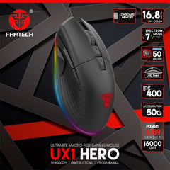 A Photo Of Fantech UX1 HERO - RGB Gaming Mouse with 16000 DPI Sensor and Customizable Lighting