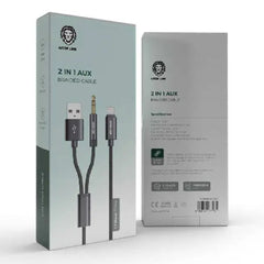 Green Lion 2-in-1 AUX Braided Cable (1.2m) - Black