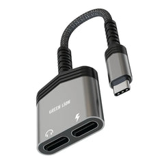 A Photo Of Green Lion 2 in 1 Type-C Splitter Adapter - Dual Type-C Ports for Fast Charging & High-Quality Audio