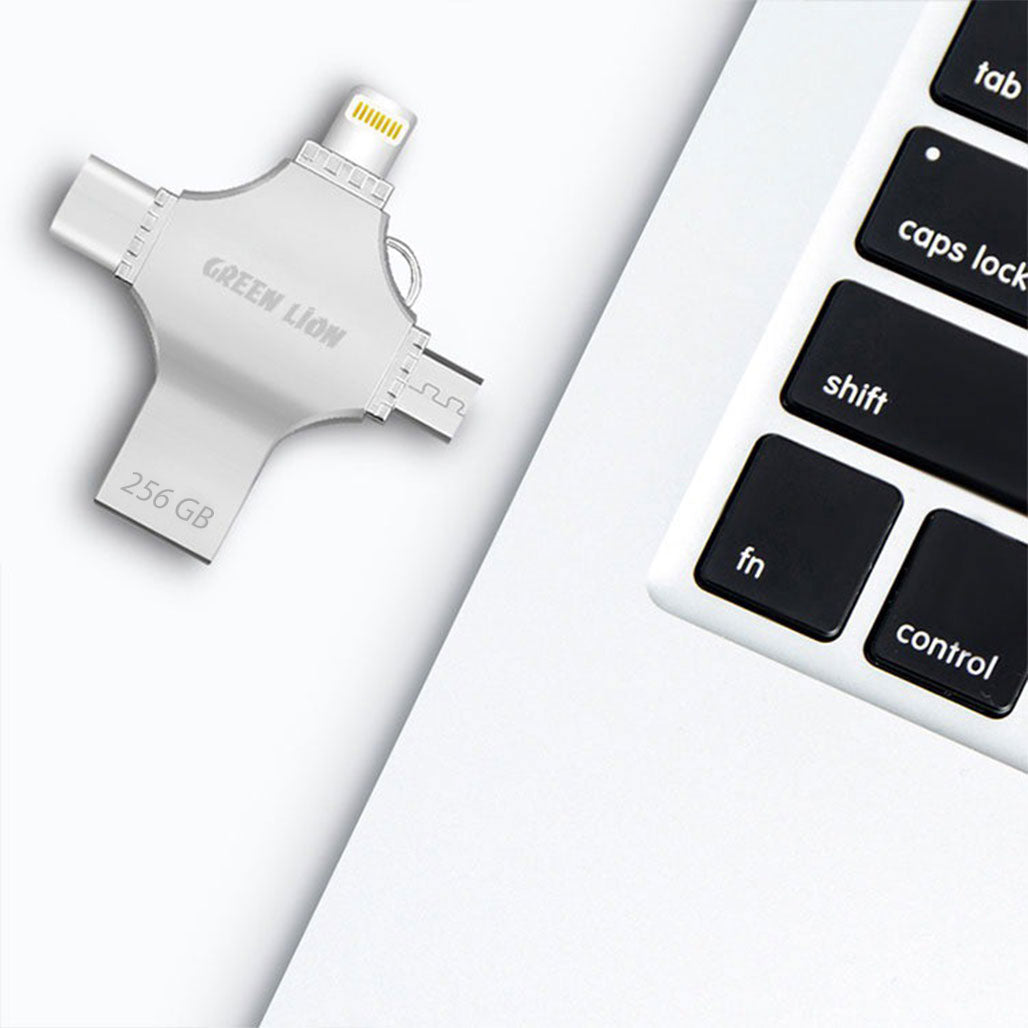 A Photo Of Green Lion 4-in-1 USB Flash Drive 256GB - Silver | GN4IN1USB256SL