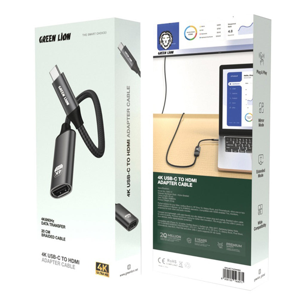 A Photo Of Green Lion 4K USB-C to HDMI Adapter Cable – Ultra-High Definition Connectivity, 20cm (Black)