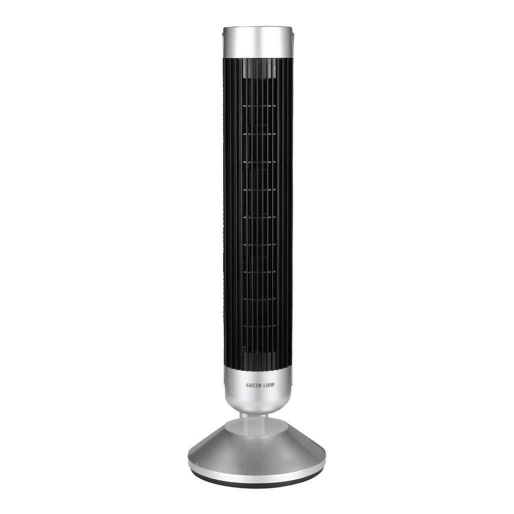 A Photo Of Green Lion Breeze Tower Fan - Silver, Bladeless Design with Adjustable Speeds and Remote Control