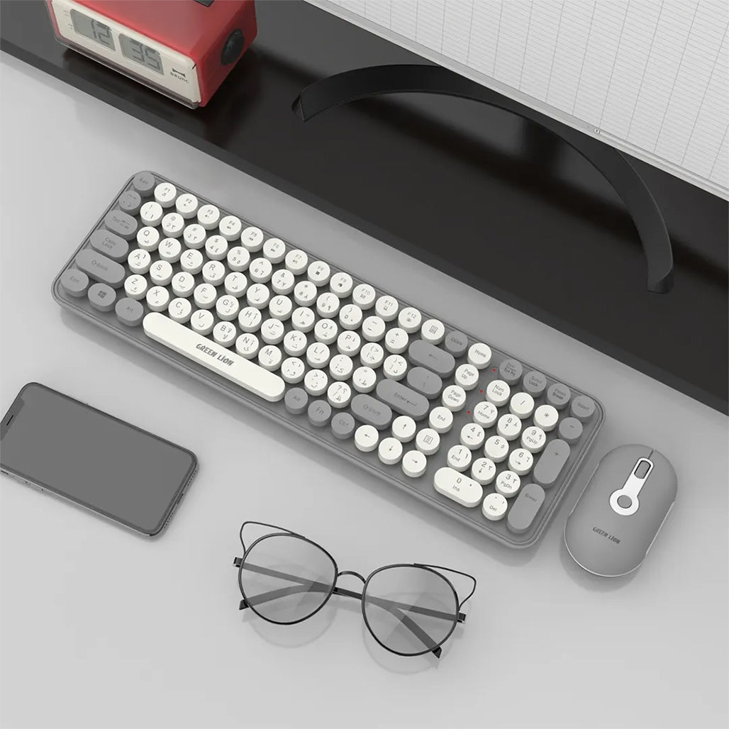 A Photo Of Green Lion GKM-300 Wireless Keyboard and Mouse Combo – Grey, Durable Design, Long Battery Life