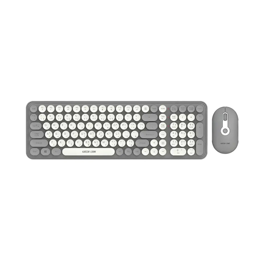 A Photo Of Green Lion GKM-300 Wireless Keyboard and Mouse Combo – Grey, Durable Design, Long Battery Life