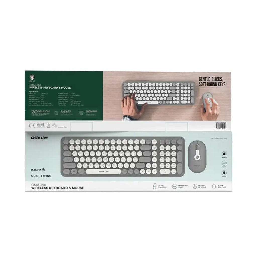 A Photo Of Green Lion GKM-300 Wireless Keyboard and Mouse Combo – Grey, Durable Design, Long Battery Life