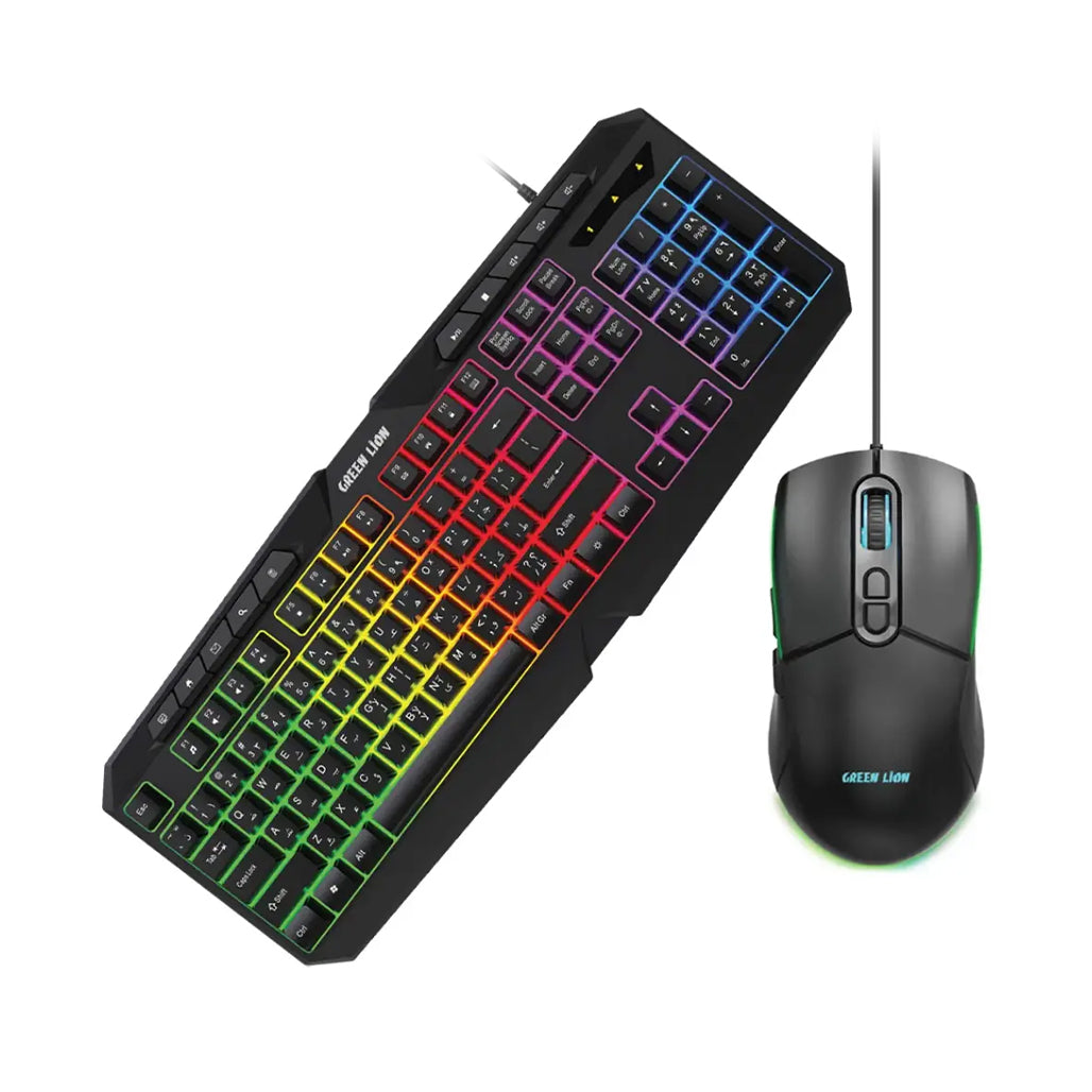 A Photo Of Green Lion GK-400 RGB Gaming Keyboard and Mouse Combo - 7-Color LED Backlighting, Adjustable DPI