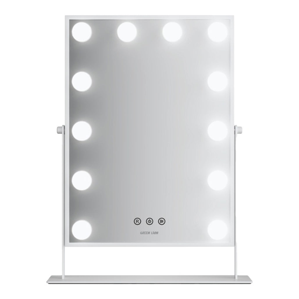 A Photo Of Green Lion Glam Shine Makeup Mirror with 12 LED Lights and 360° Rotation – White