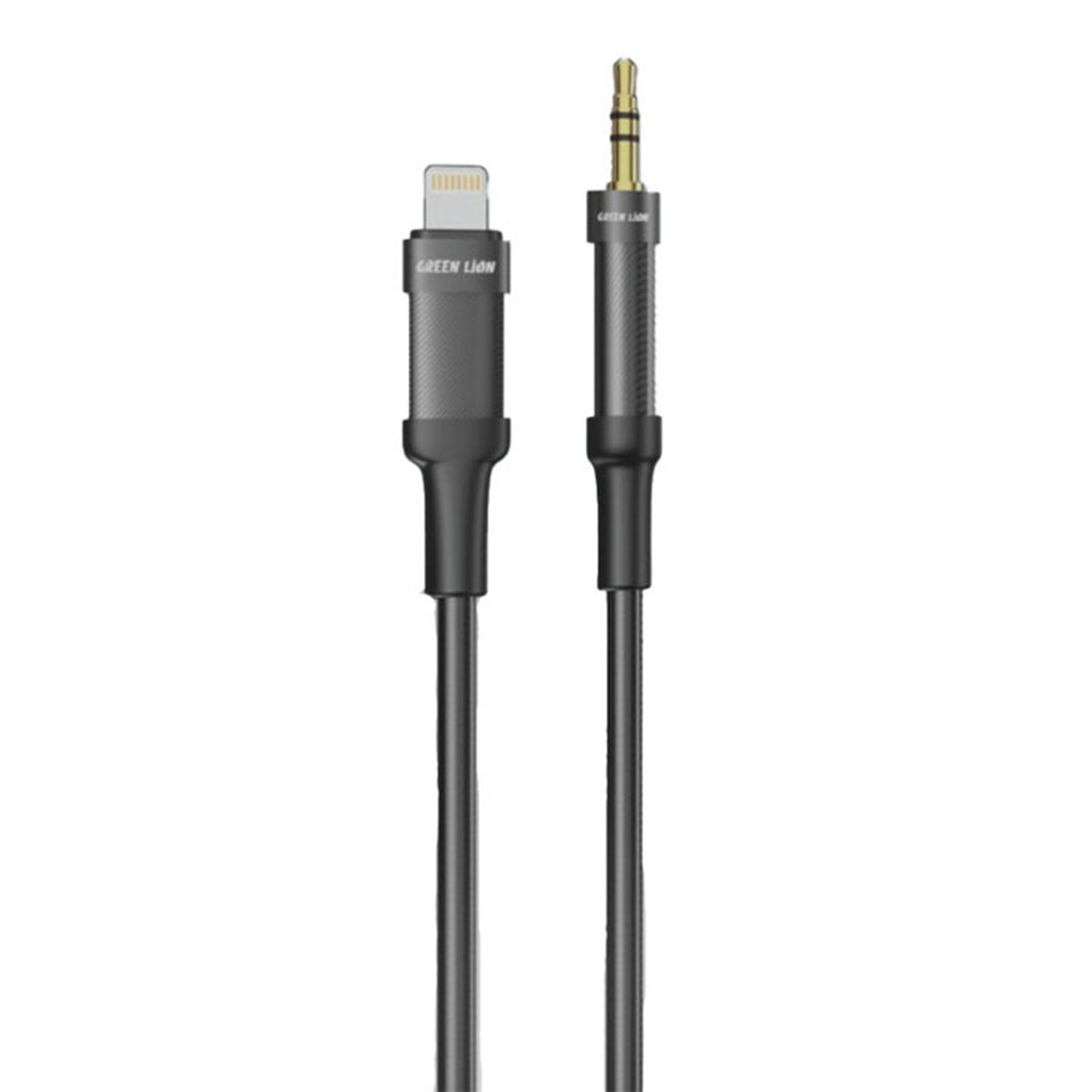 A Photo Of Green Lion Lightning to AUX 1M Braided Cable – Black, High-Quality Audio & Durability for iPhone