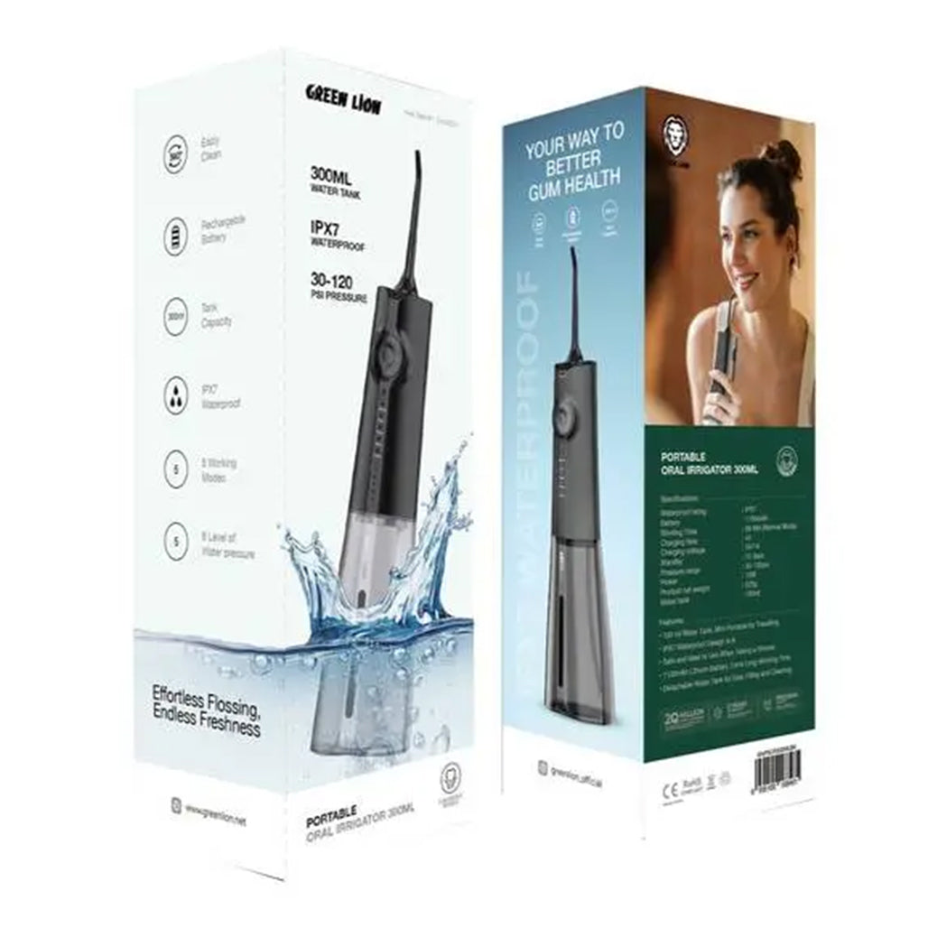 A Photo Of Green Lion Portable Oral Irrigator 300ML – IPX7 Waterproof, 10W Power, 15-Day Standby, Perfect for Travel