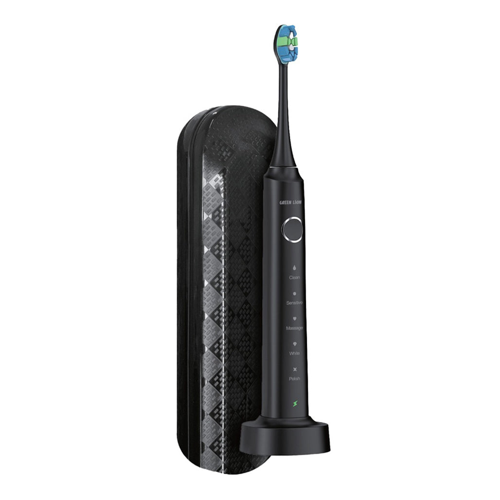 A Photo Of Green Lion Smart Brush Rechargeable Toothbrush - Sonic Electric Toothbrush with 5 Modes, Long Battery Life, and IPX7 Waterproof Design - Black