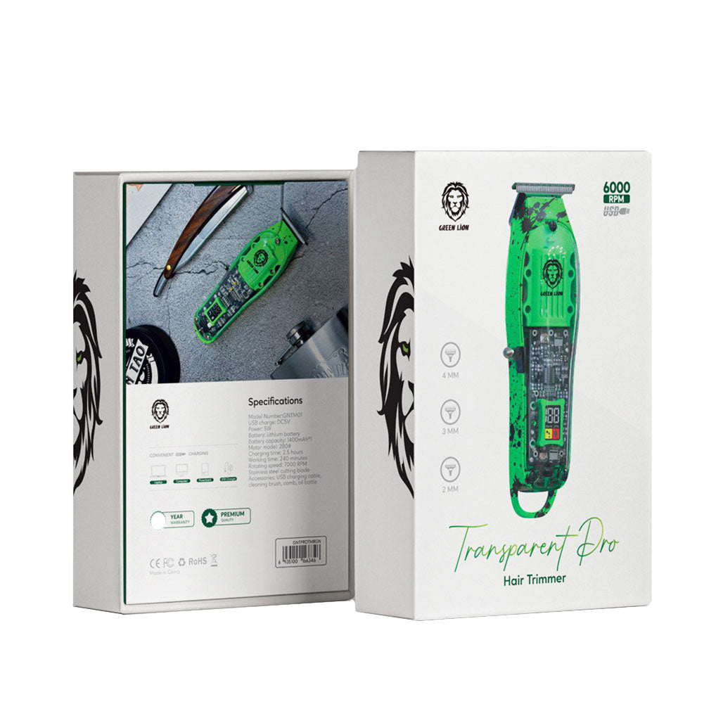 Green Lion GNTPROTMRGN 6000RPM USB Charging Transparent Pro Hair Trimmer 1400mAh, 31967983239420, Available at 961Souq