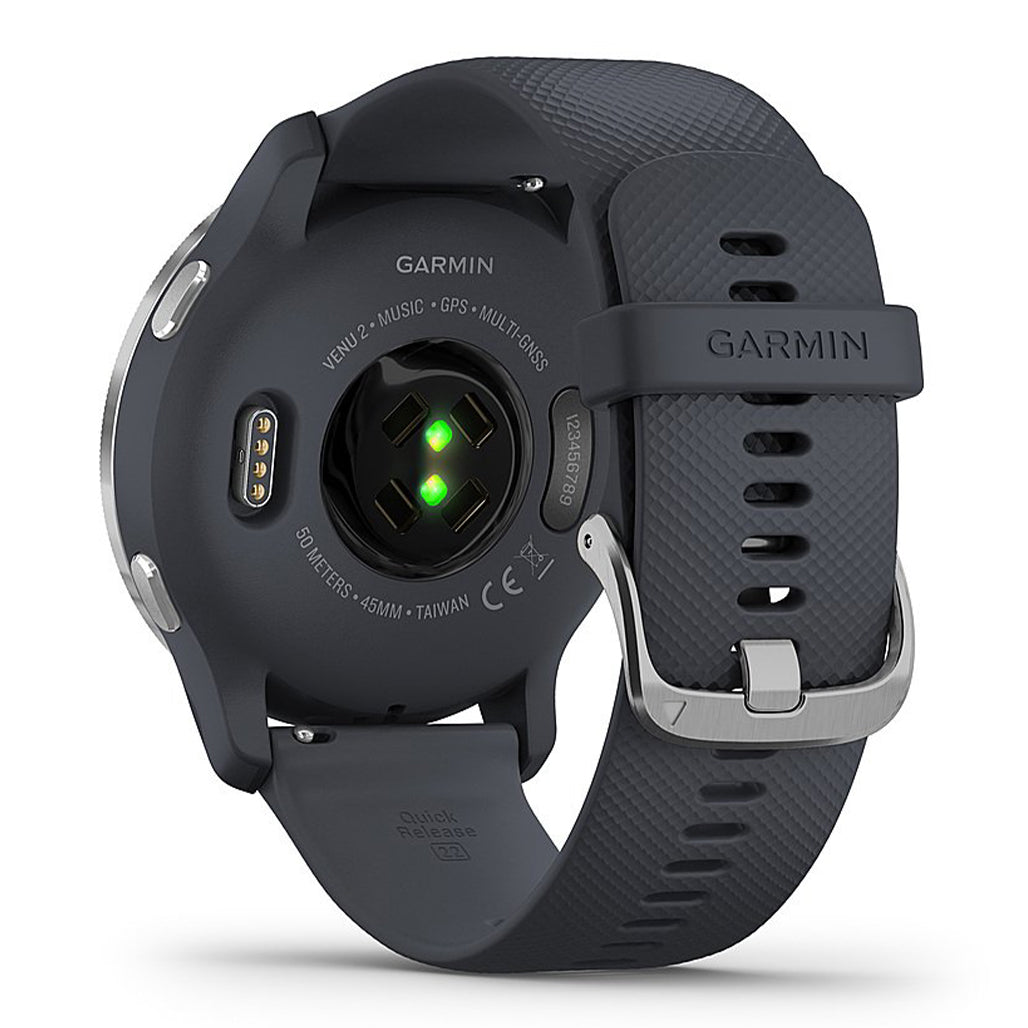 A Photo Of Garmin Venu 2 - Silver Stainless Steel Bezel with Granite Blue Case and Silicone Band | 010-02430-00