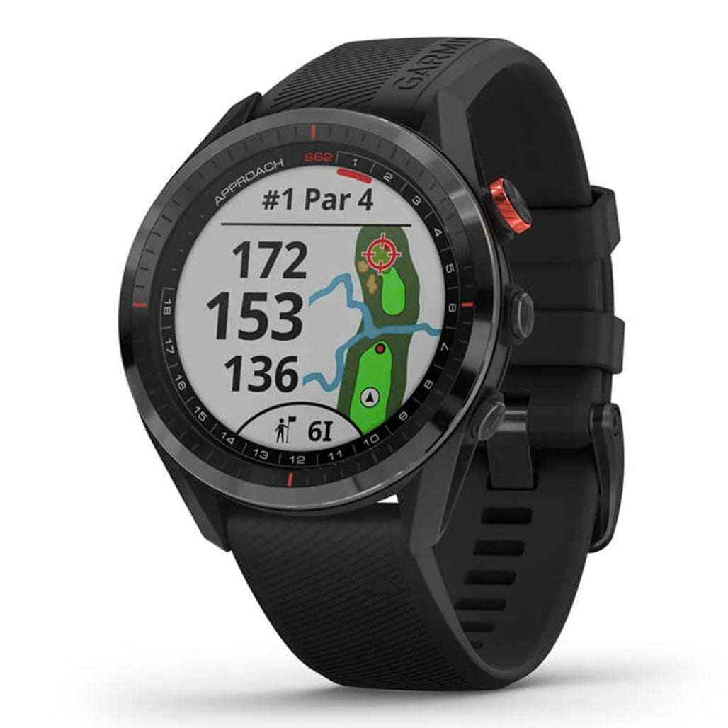 A Photo Of Garmin Approach S62 - 010-02200-00 - Black Ceramic Bezel with Black Silicone Band