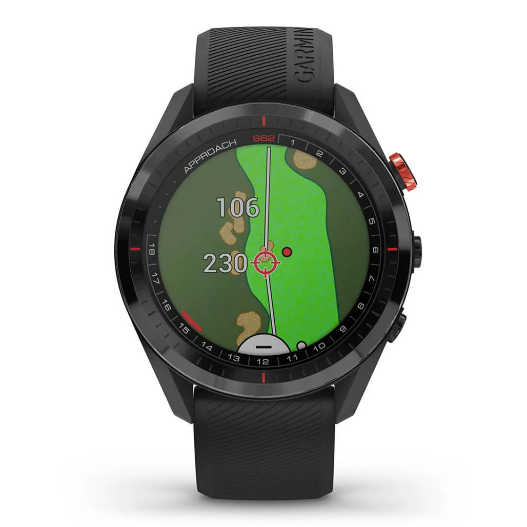 A Photo Of Garmin Approach S62 - 010-02200-00 - Black Ceramic Bezel with Black Silicone Band