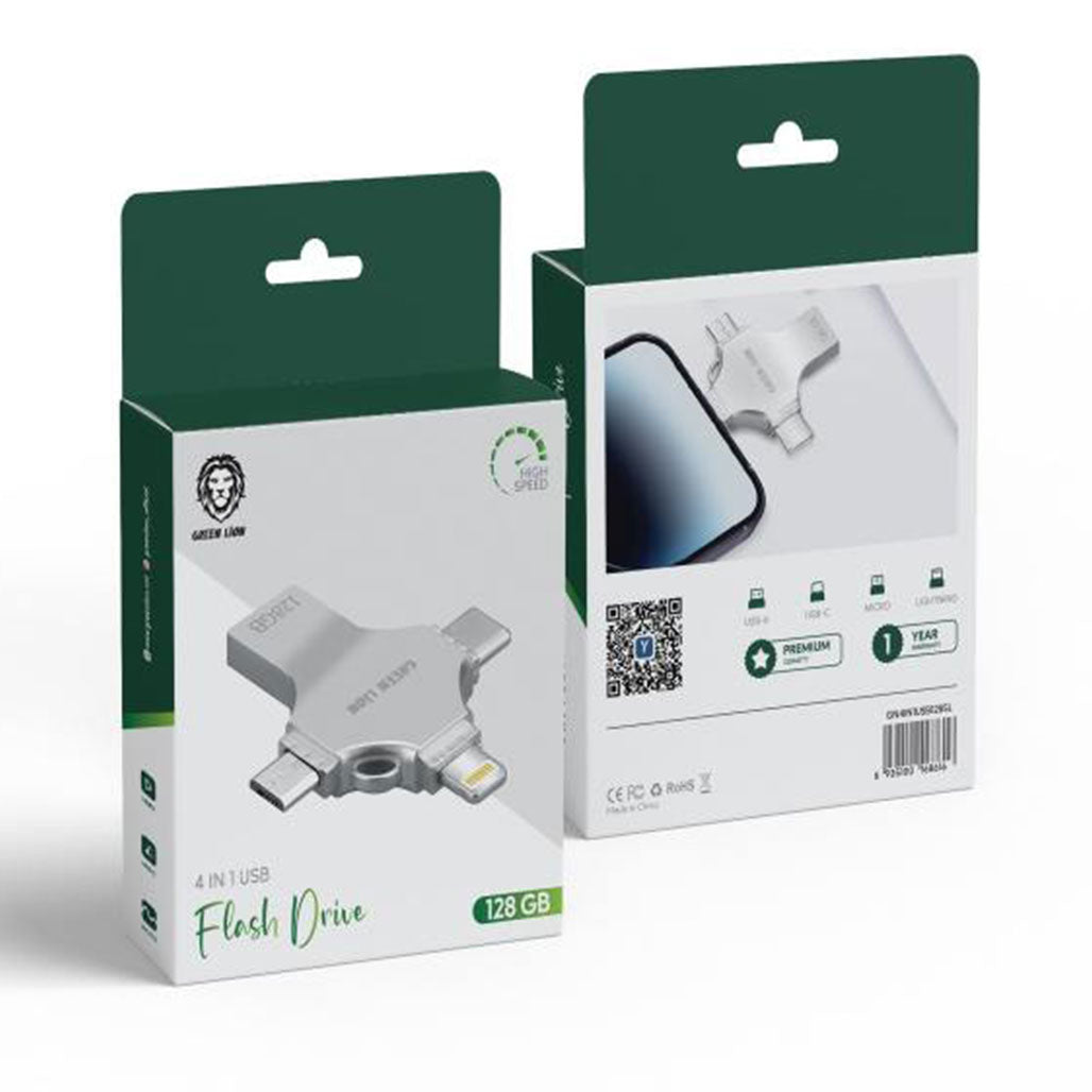 A Photo Of Green Lion 4-in-1 USB Flash Drive 128GB - Silver | GN4IN1USB128SL