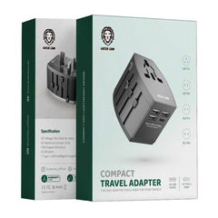 A Photo Of Green Lion Compact Travel Adapter - Universal Plug with Multi-Port Charging