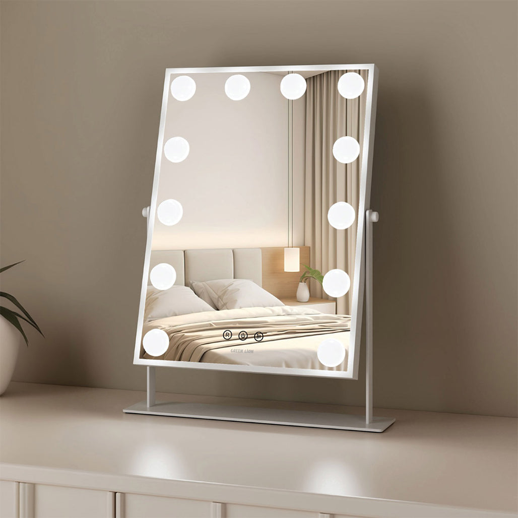 A Photo Of Green Lion Glam Shine Makeup Mirror with 12 LED Lights and 360° Rotation – White