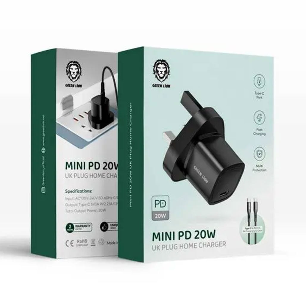 A Photo Of Green Lion Mini PD 20W UK Plug Home Charger - Type C to Lightning