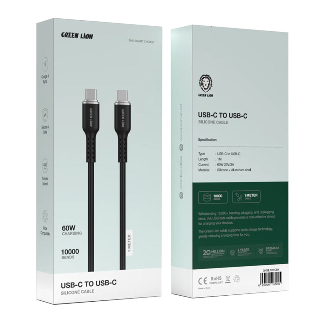 A Photo Of Green Lion USB-C to USB-C Silicone Cable - Fast Charging & Data Transfer - 1m Length